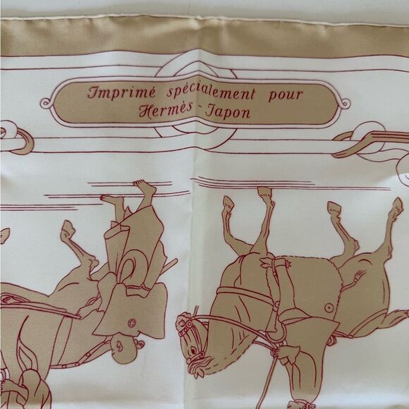 Hermes Vintage Equestrian Beige and Cream Scarf - Picture 4 of 6